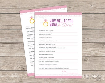 How well do you know the Bride - PRINTABLE Bridal Shower Game ...