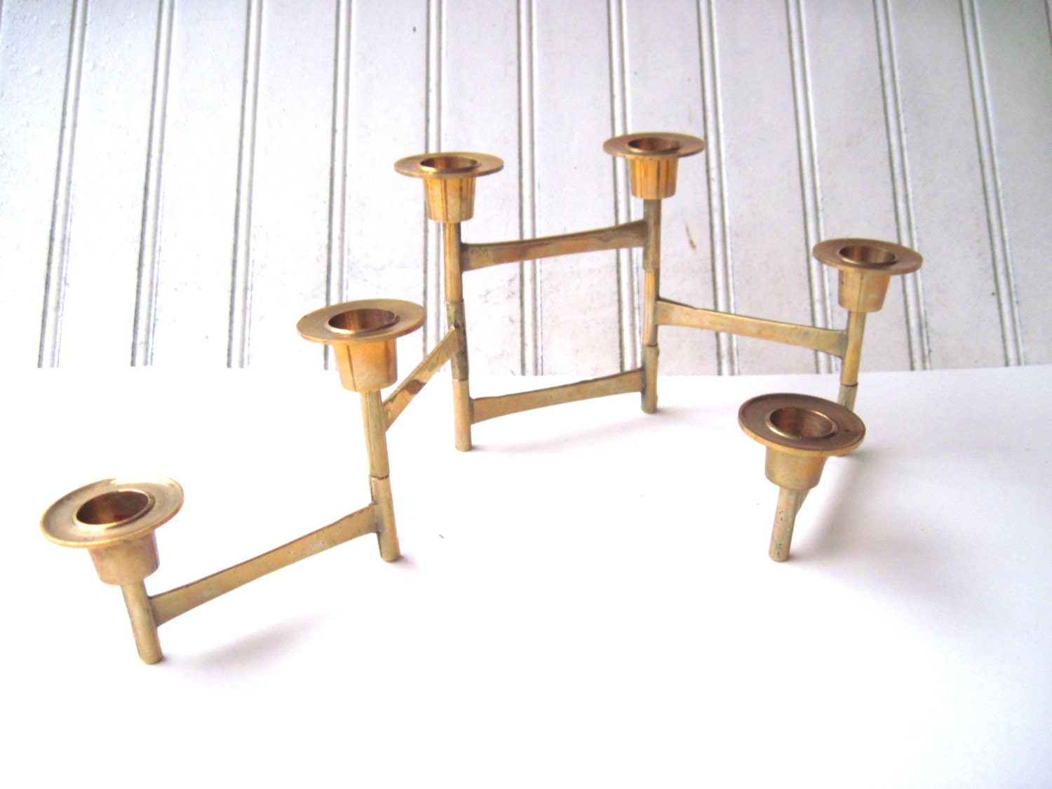 Articulated brass candle holder folding mid century modern
