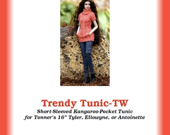 Trendy Tunic-TW--PDF Knitting Pattern for Robert Tonner's 16" dolls like Tyler Wentworth, Ellowyne Wilde, and Antoinette or Cami dolls