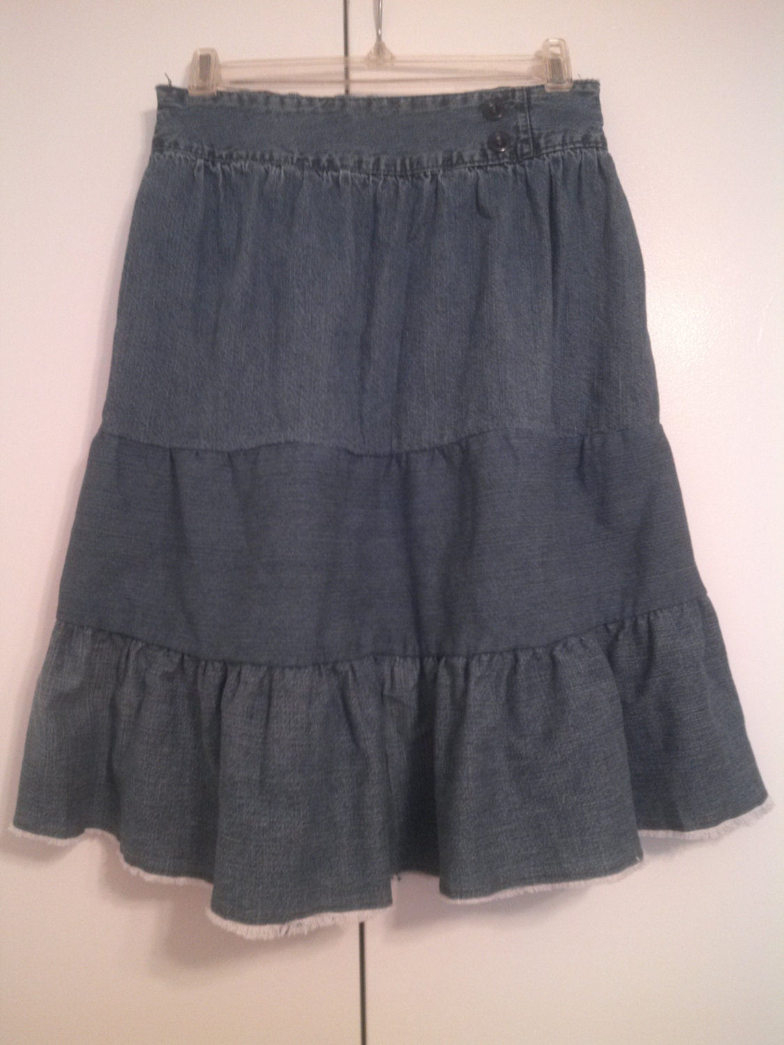 Upcycled Tiered Denim Skirt Women's /Junior's by WearMeComfortably