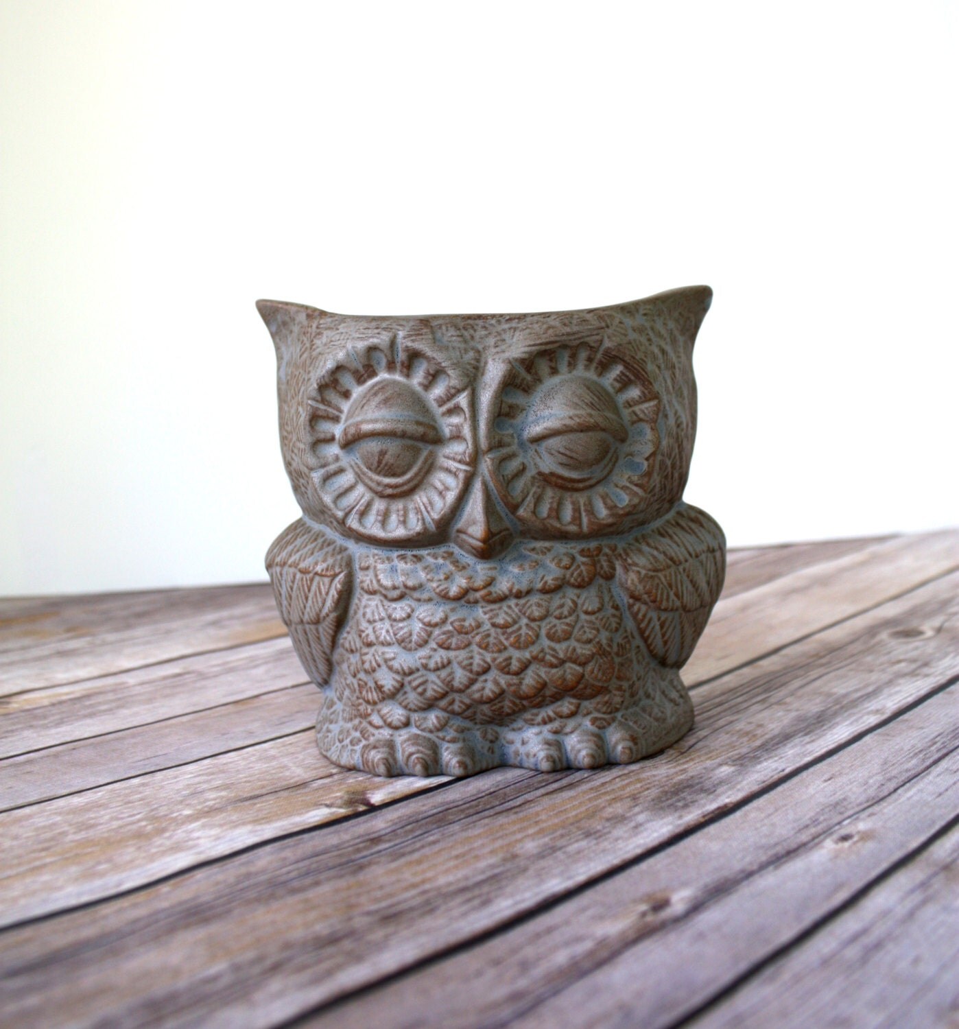 Handmade Ceramic Owl Planter Vintage 1970's Design