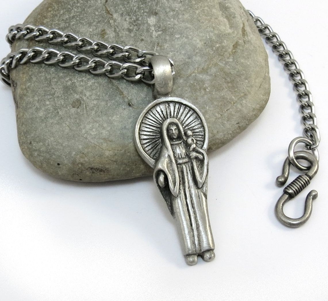 Mother Mary Necklace Mens Catholic Jewelry Mary and Baby