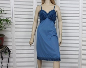 Vintage Slip 1950s Blue Lace over Chiffon Size 36