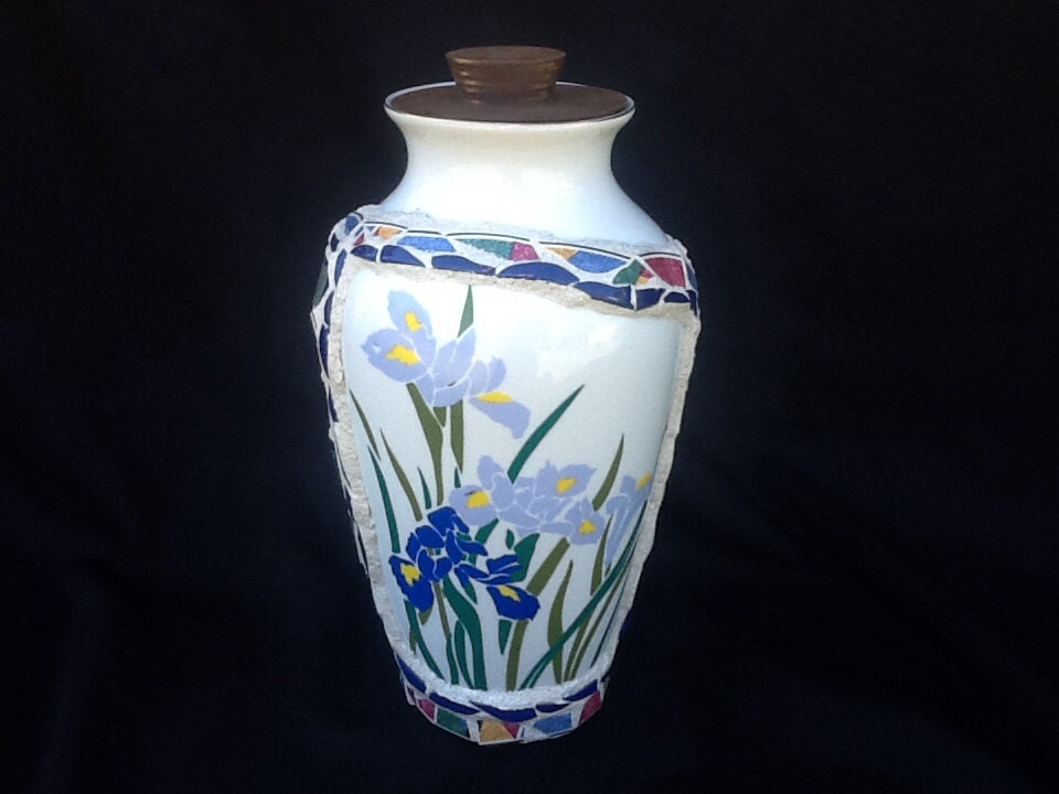 Memorial Mosaic Urn Vase Unique one of a kind Handmade
