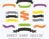 48 Halloween Ribbon Banner Clipart, Ribbon Clipart Borders, Royalty Free Clipart, Orange Black Purple, Instant Download Il_170x135