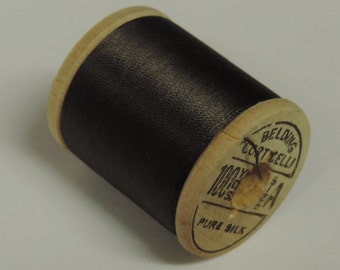 Antique 1940's Corticelli Pure Silk Hand Sewing Embroidery Thread 100 Yd. Wooden spool Shade 7980 Dark Rich Brown