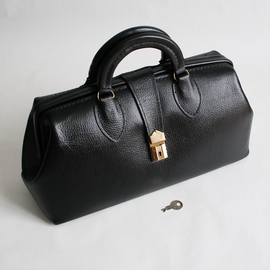 SCHELL Top Grain Leather Bag WITH KEY Vintage Lock Locking