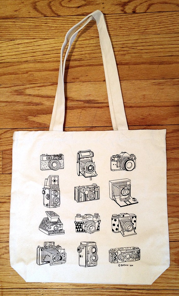 Cameras canvas tote bag van boyounkim op Etsy