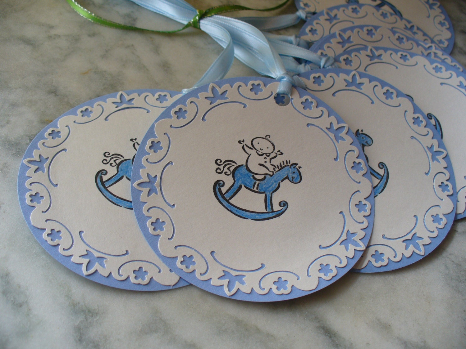 Rocking Horse Hang Tags in Blue Baby Shower Gift Tags Party