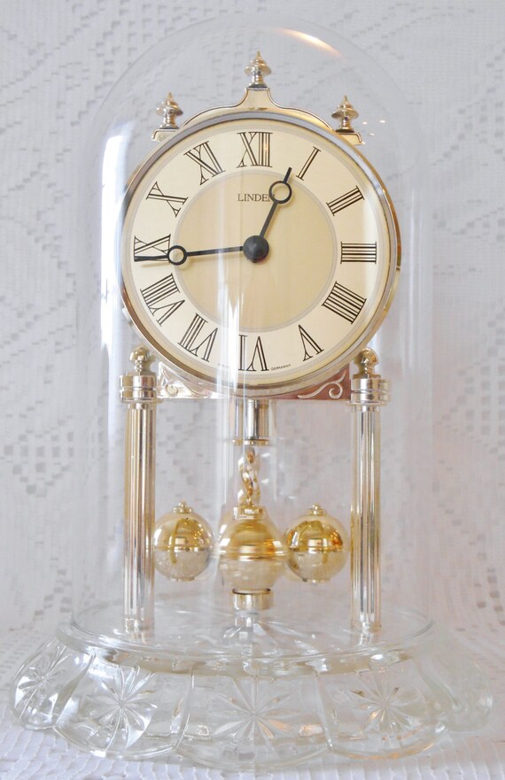 Vintage Linden Anniversary Clock with Glass Dome & Crystal
