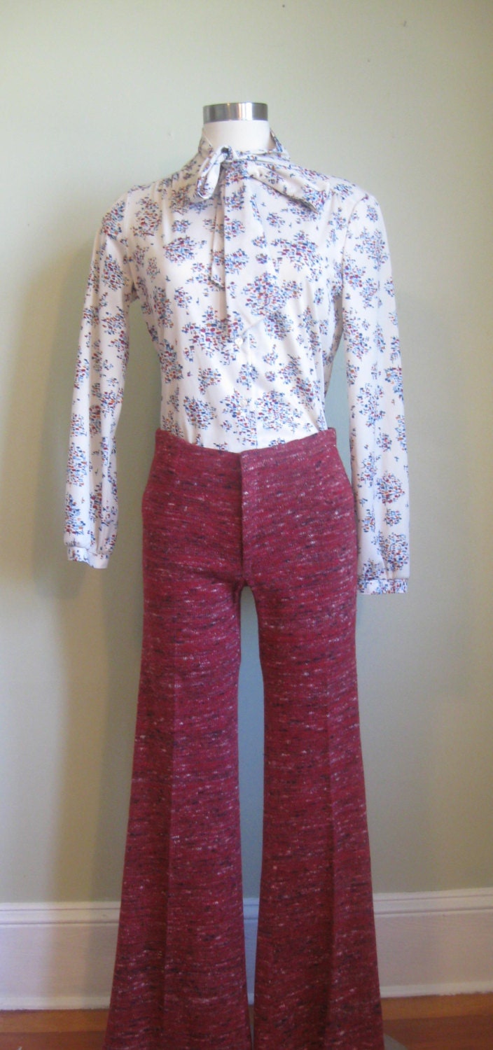 Vintage 1970s Polyester Print Blouse with Tie neck by MintMarket