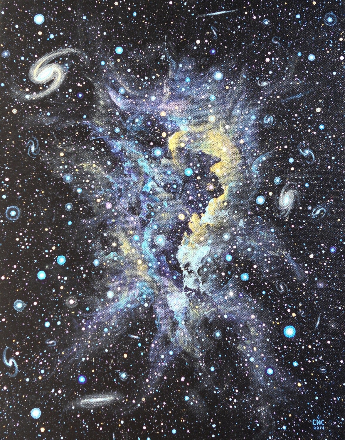 Original Acrylic Nebula and Galaxies Painting 11 x