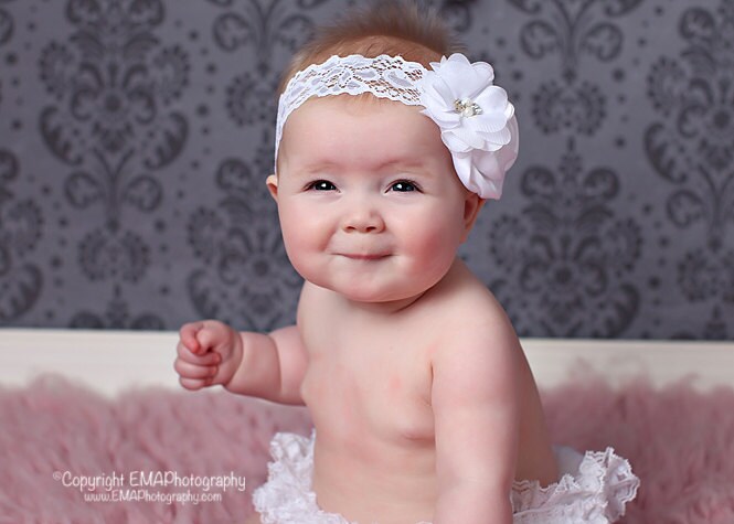 White Christening headband, Newborn Headband, Baptism headband, flower girl, Newborn Photo Prop, Baptism Christening