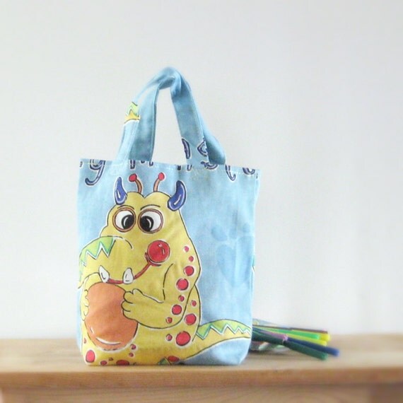 Child's bag ,small tote, kids lunch bag, mini shopper, recycled fabric