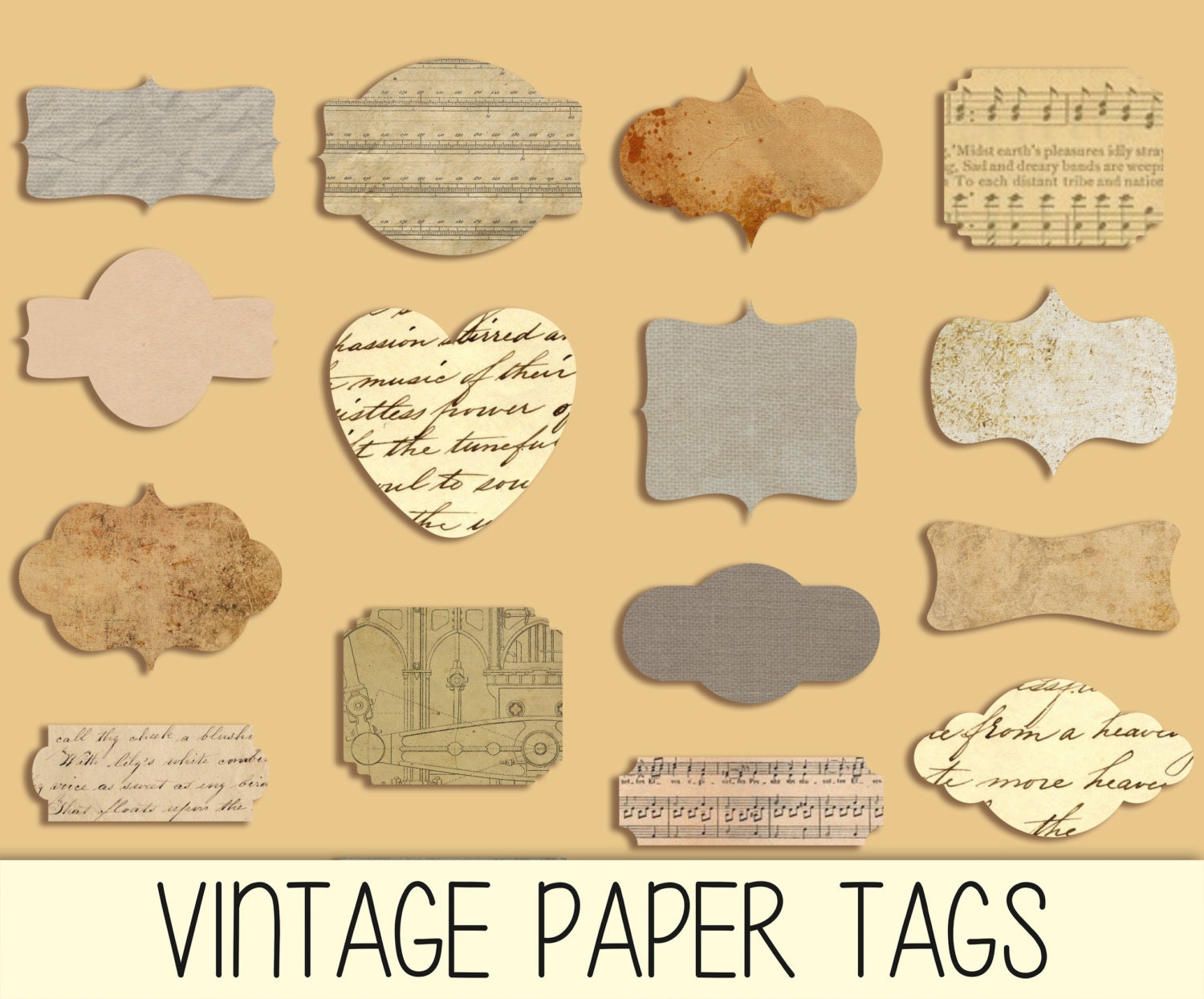 Old paper textured Digital Labels Borders Frames