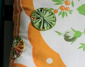 Orange and Green Pillow with appliqued yo yos