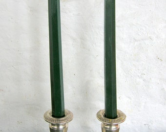 Pair Beeswax Hexagonal Green Taper Candles Hand Crafted By The Beekeeper
