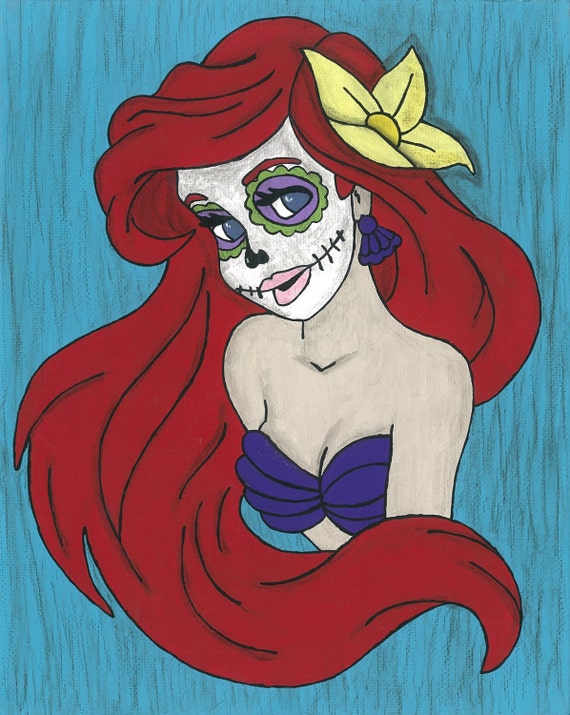 Items similar to Dia De Los Muertos, Mermaid print, from my original ...