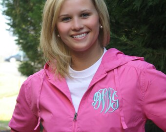 Ladies Full-Zip MONOGRAMMED Hooded Rain Jacket-Lightweight Rain Jacket, Monogrammed Rain Jacket, Women's Monogrammed Gifts