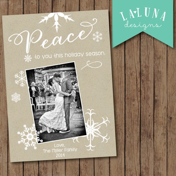 Items similar to Photo Christmas Card, Snowflake Christmas Card, Kraft ...