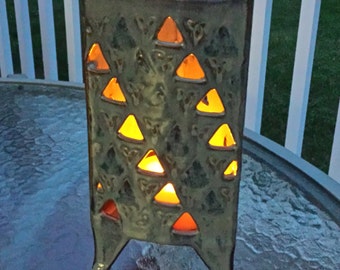 10" Patio Lantern Candle Holder 3+" Interior Diameter Handmade Stoneware Blue Home / Patio Decor Outdoor Living Infinity Motif Made to Order