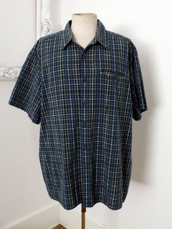 Blue and Gray Plaid Short Sleeve Shirt by LL Bean Men Sz XXL
