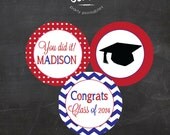 Custom Printable Graduation 2" Party Cicles/Cupcake Toppers - Chevron - Chalkboard Style - Pick your school colors Il_170x135