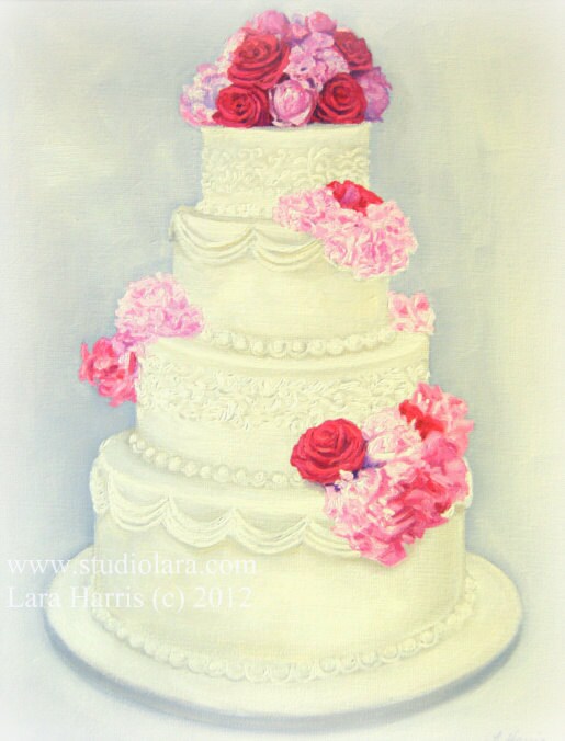 Custom Wedding Cake Painting in OIL by LARA 11x14 Bridal