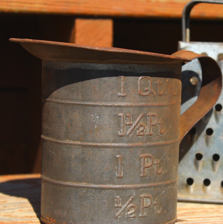 Vintage Metal Measuring Cup Country Decor Rustic Galvanized