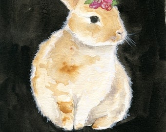 Bunny Painting - 5x7 Original Watercolor - Nursery Art - Dainty Bess - Rabbit Art