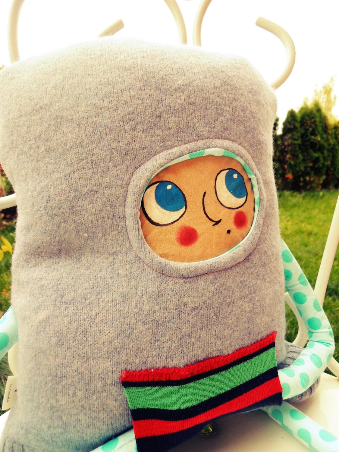 Modern Fabric toy Large Plush OOAK upcycled wool blue