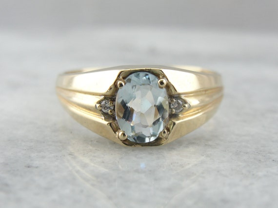Men's Aquamarine and Diamond Ring from the Retro Era