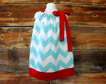 Red & Aqua Pillowcase Dress - Newborn to Child Sz 11/12 girls baby infant toddler Easter outfit spring summer Turquoise Valentine's Day
