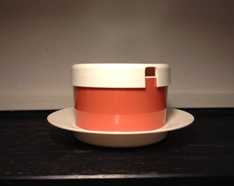 EMSA WEST GERMANY Salmon-coloured and Off white Marmalade Plastic Box with Lid 70s