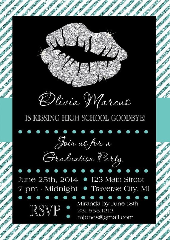 Lips Graduation Invitation - Printable Kissing High School or College Goodbye Invite Il_570xn