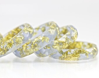 Resin Ring - Periwinkle Grey Eco Resin Faceted Ring with Gold Flakes