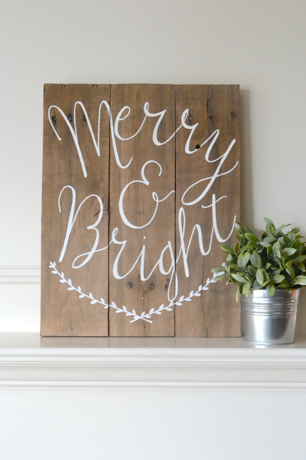 Reclaimed Wood Art Sign: Merry &amp; Bright Christmas Holiday Home