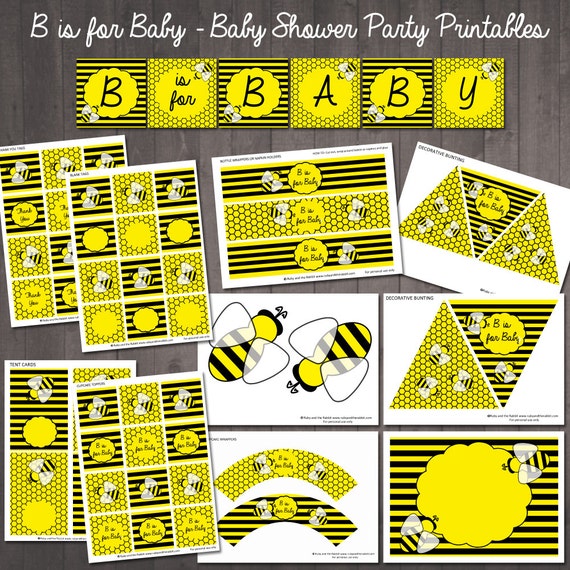B is for baby bumble bee baby shower printable party set