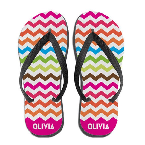 Kids Personalized Flip Flops - Electric Rainbow Chevron, Custom Flip ...