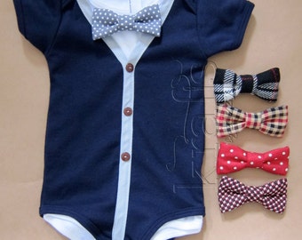 Baby Boy Navy Blue with Gray Cardigan Outfit and your choice