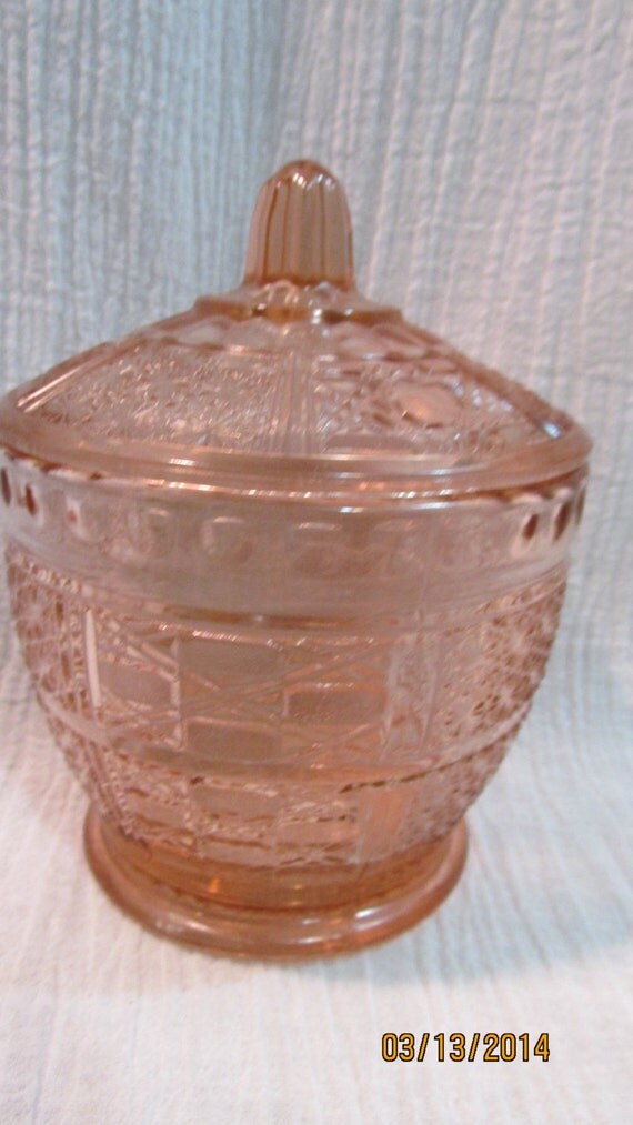 Depression Rose Colored Glass Lidded Candy Dish