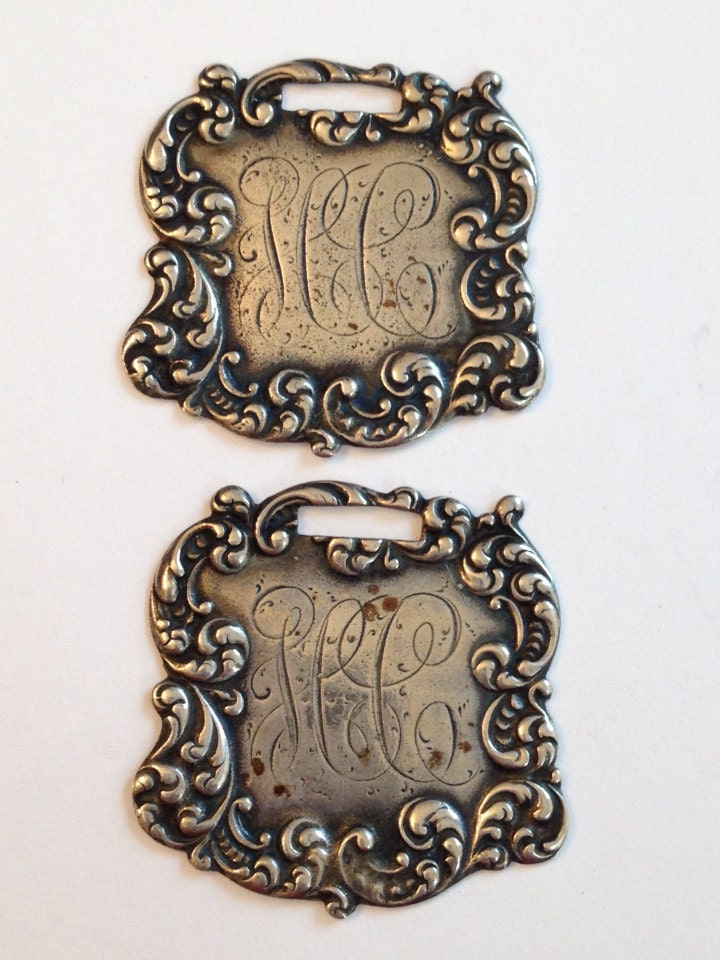 Vintage Silver Luggage Tags Antique Victorian Pair Edwardian