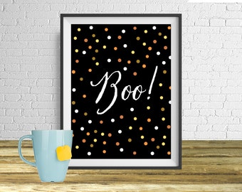 Halloween Printable Art, Boo - Confetti Printable art wall decor, Autumn home decor artwork - Instant Download