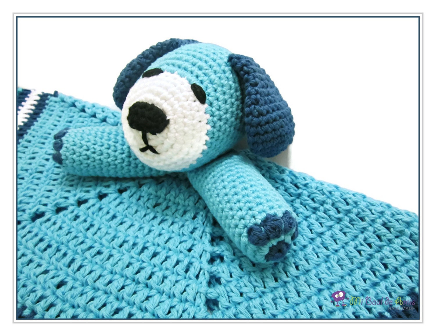 Dog Lovey Blue Puppy Crochet Baby Blanket MADE TO ORDER