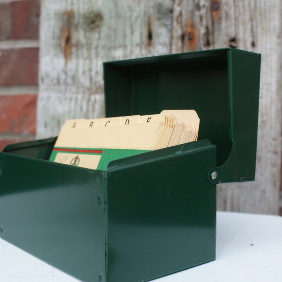 Vintage Green Metal File Box with Dividers and by BeachLaneVintage