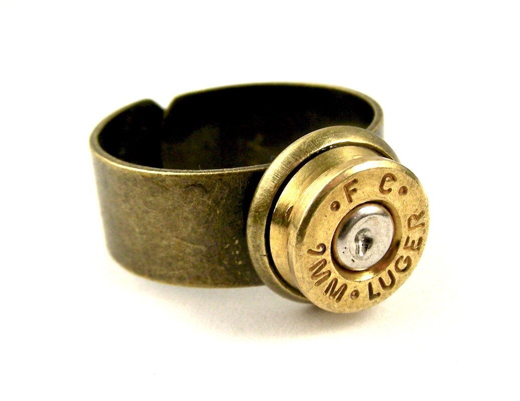 Gun Ammo Ring 9mm Luger Bullet Ring Steampunk by SteamSect