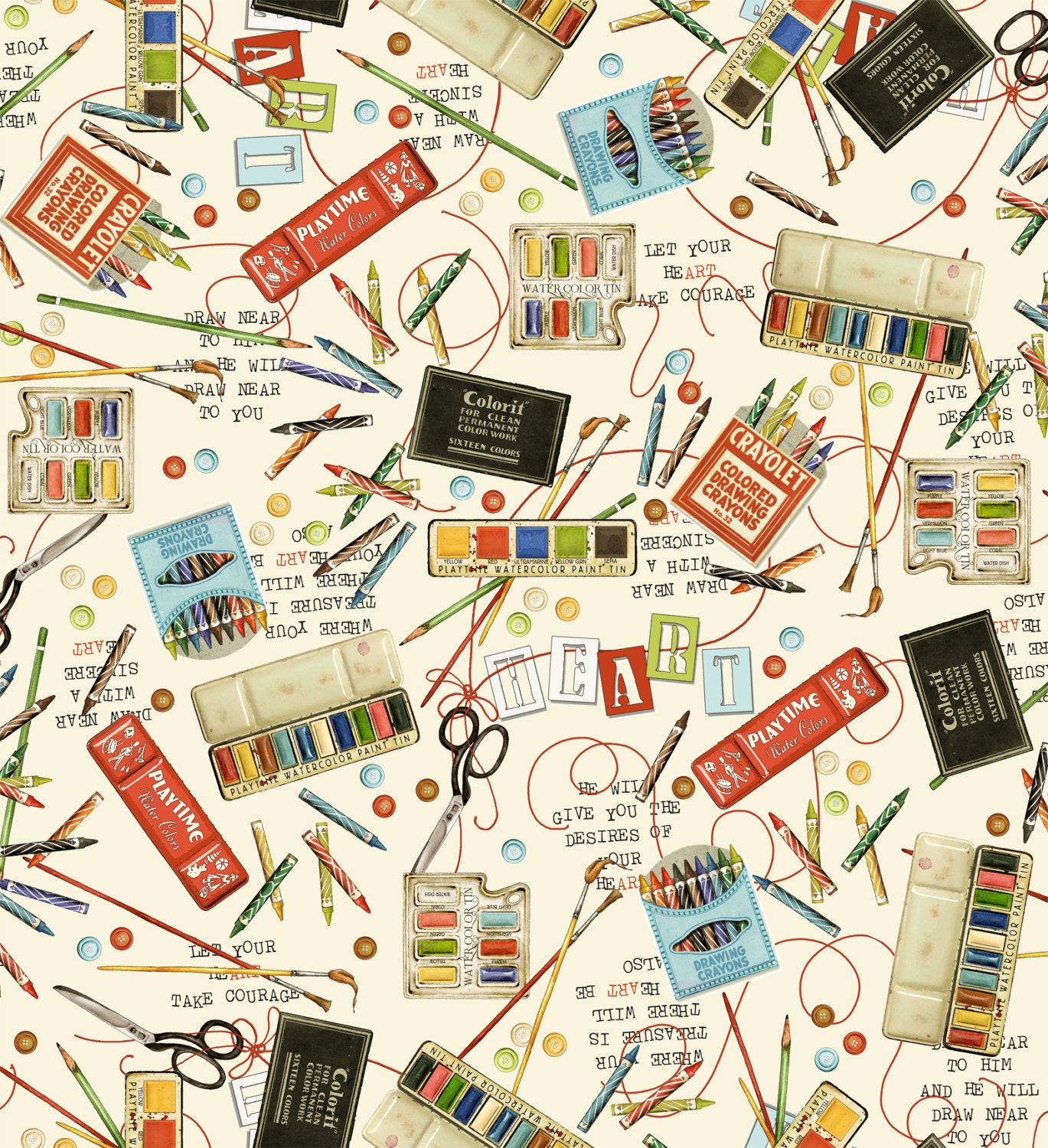Art Supplies Fabric Draw Near Tossed Crayolet & Paint by Wecker