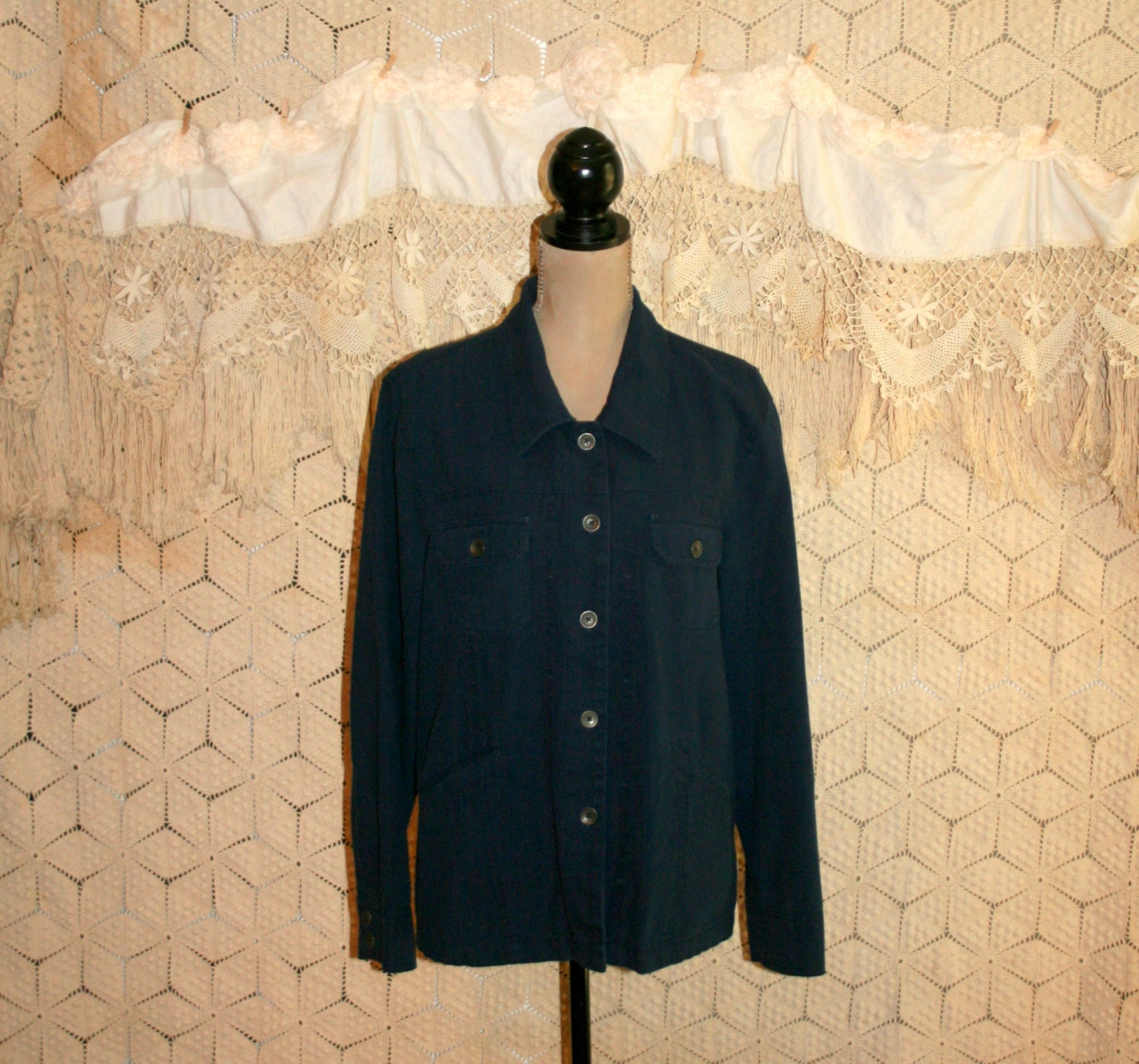 Navy Blue Jacket Plus Size Womens Jackets XL Cotton Canvas