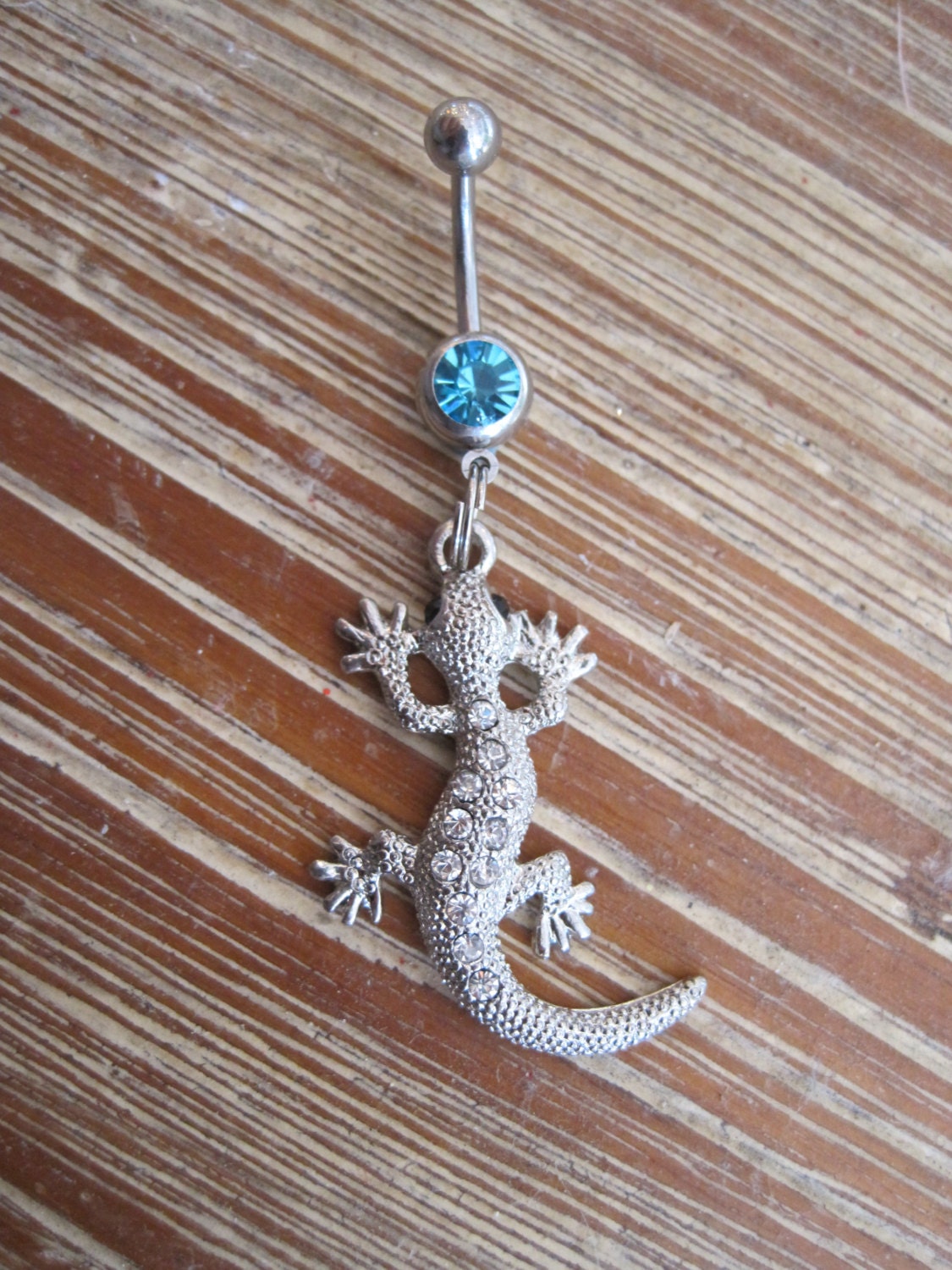 Belly Button Ring Body Jewelry Silver Rhinestone Lizard