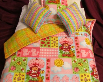 Strawberry Shortcake and Kittens Bedding for 18 inch, Bitty Baby, Cabbage Patch or American Girl Doll Bed